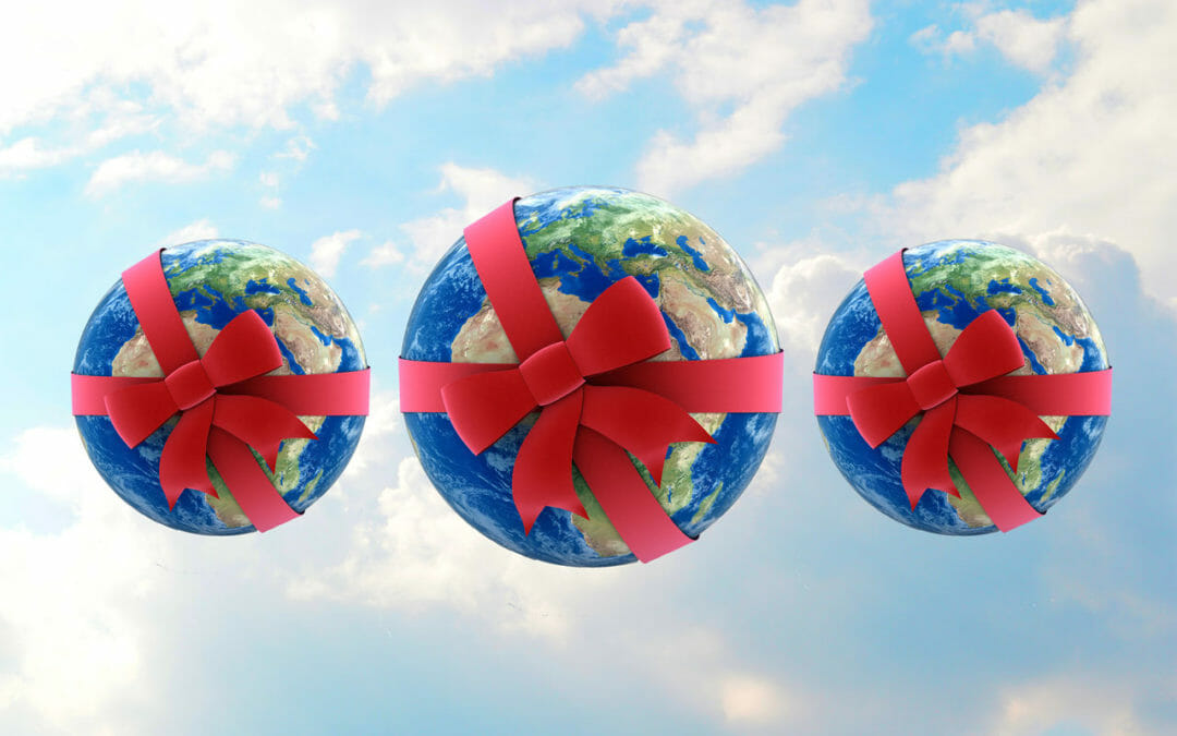 Globes wrapped in bows