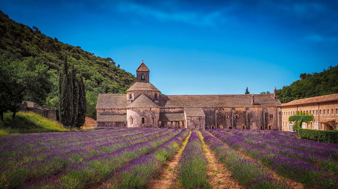 Lavender fields in front Monastery, France